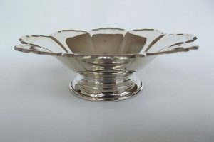 Silver petal dish from side
