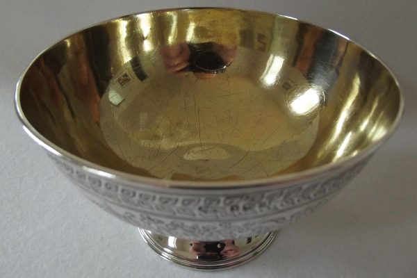 Shot of gilding inside Victorian silver bowl