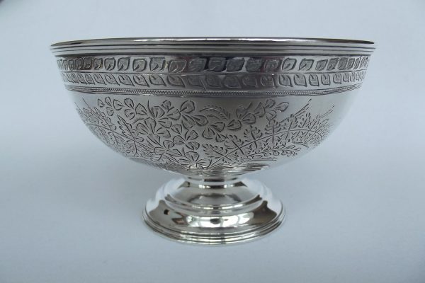 Side shot of Victorian silver bowl
