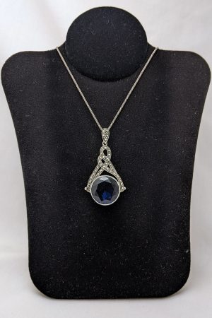 marcasite silver sapphire pendant